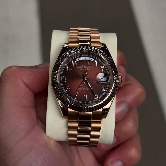 Premium Rose Gold Day-Date Watch – Arabic Dial Edition
