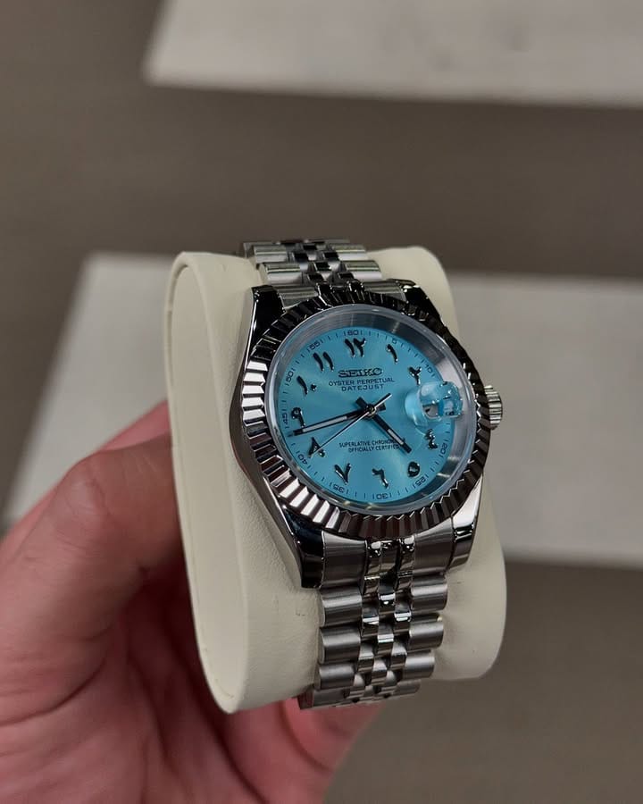 Premium Sky Blue Day-Date Watch – Arabic Dial Edition