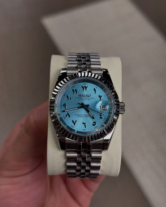 Premium Sky Blue Day-Date Watch – Arabic Dial Edition